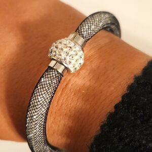 Silver and Black Mesh Bracelet